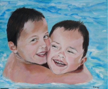 Painting titled "Bastien et Nathan" by Françoise Folley, Original Artwork, Acrylic
