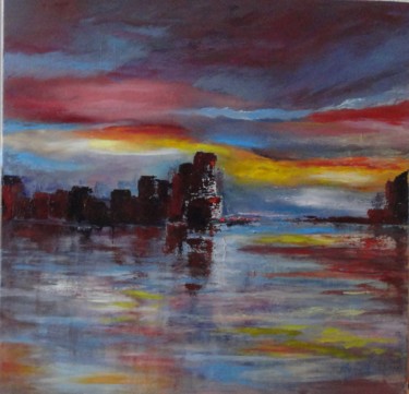 Painting titled "Crépuscule" by Françoise Folley, Original Artwork, Oil