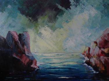 Painting titled ""La voile blanche"" by Françoise Folley, Original Artwork, Acrylic