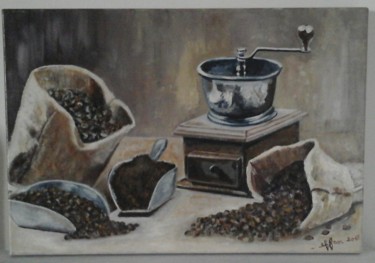 Painting titled "Café d'autrefois.jpg" by Françoise Fucina, Original Artwork, Oil