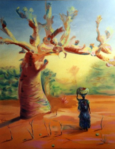 Painting titled "baobab" by Françoise Gadio, Original Artwork, Oil