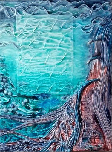 Schilderij getiteld "Azur d'Ether - 61 x…" door Françoise Gosset, Origineel Kunstwerk, Anders