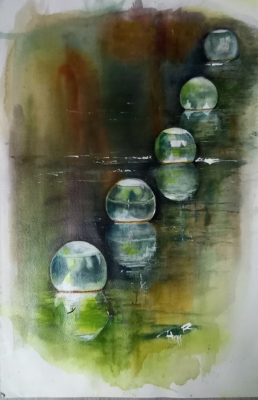 Pintura intitulada "Jeux de bulles" por Françoise Gy Bollore, Obras de arte originais, Aquarela