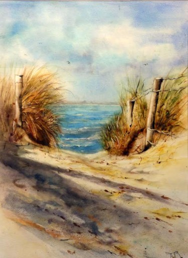 Painting titled "Sentier de ganivell…" by Françoise Gy Bollore, Original Artwork, Watercolor