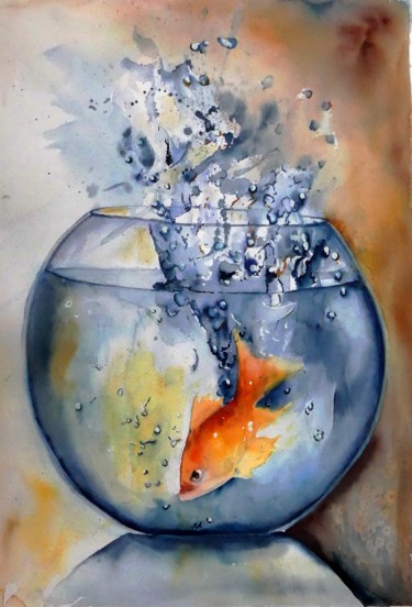 Painting titled "Coincer  la  bulle !" by Françoise Gy Bollore, Original Artwork, Watercolor