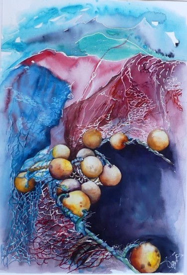 Peinture intitulée "Pris dans les filets" par Françoise Gy Bollore, Œuvre d'art originale, Aquarelle