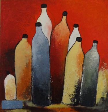 Peinture intitulée "Les bouteilles - 2" par Françoise Husson, Œuvre d'art originale, Acrylique