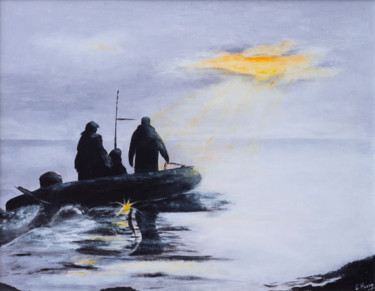Peinture intitulée "Retour de pêcheurs" par Françoise Husson, Œuvre d'art originale, Acrylique
