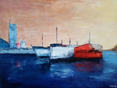 Peinture intitulée "Port avec Bateaux" par Françoise Husson, Œuvre d'art originale, Acrylique