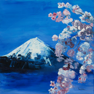 Painting titled "Mont Fuji et les ce…" by Francoise Lavenu, Original Artwork, Oil Mounted on Wood Stretcher frame