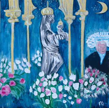 Painting titled "La Vierge, le Chris…" by Françoise Le Crenn, Original Artwork, Acrylic Mounted on Wood Stretcher frame