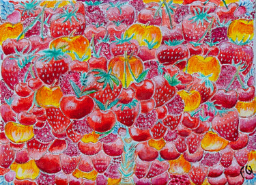 Painting titled "Arbre à fruits roug…" by Françoise Le Crenn, Original Artwork, Acrylic Mounted on Wood Stretcher frame