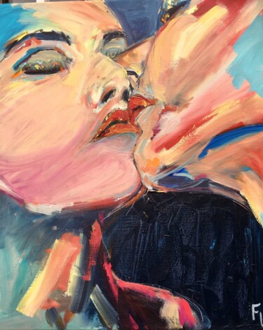 Schilderij getiteld "Le baiser" door Francoise Leblanc, Origineel Kunstwerk, Olie