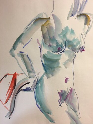 Drawing titled "Dessin de femme en…" by Francoise Leblanc, Original Artwork, Watercolor