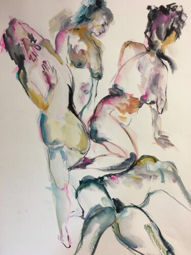 Drawing titled "Nu épuré 8" by Francoise Leblanc, Original Artwork, Watercolor