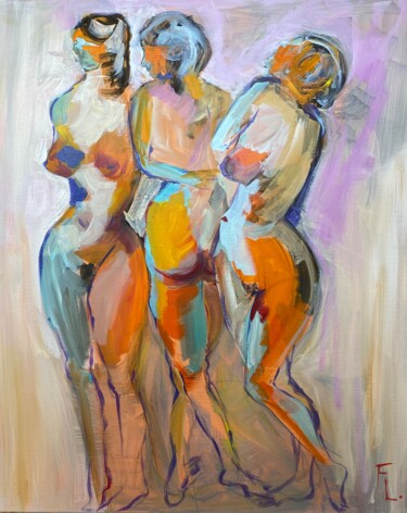 Painting titled "Trois femmes" by Francoise Leblanc, Original Artwork, Acrylic