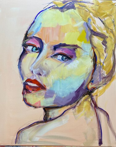 Painting titled "Portrait de femme" by Francoise Leblanc, Original Artwork, Acrylic