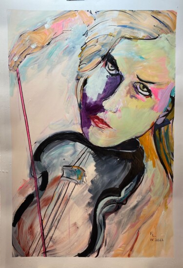Schilderij getiteld "Femme musicienne" door Francoise Leblanc, Origineel Kunstwerk, Acryl