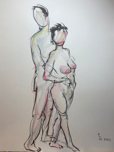 Ζωγραφική με τίτλο "Couple 2" από Francoise Leblanc, Αυθεντικά έργα τέχνης, Ακουαρέλα