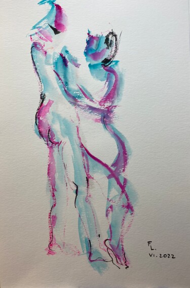 Картина под названием "Duo 1" - Francoise Leblanc, Подлинное произведение искусства, Акварель