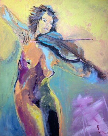 Malerei mit dem Titel "Femme violon" von Francoise Leblanc, Original-Kunstwerk, Acryl