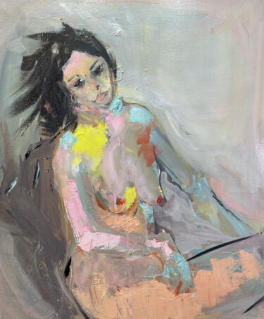 Malerei mit dem Titel "Femme seule" von Francoise Leblanc, Original-Kunstwerk, Acryl