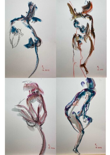 Zeichnungen mit dem Titel "4 DESSINS FEMMES JE…" von Francoise Leblanc, Original-Kunstwerk, Aquarell