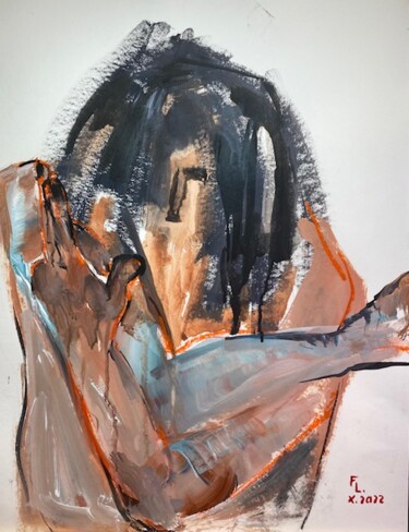 Schilderij getiteld "HOMME AUX CHEVEUX L…" door Francoise Leblanc, Origineel Kunstwerk, Acryl