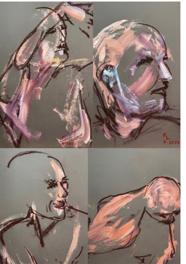 Картина под названием "4 DESSINS HOMME JE…" - Francoise Leblanc, Подлинное произведение искусства, Акрил