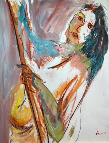 Peinture intitulée "FEMME JE M'ACCROCHE" par Francoise Leblanc, Œuvre d'art originale, Acrylique
