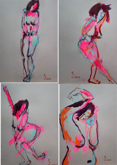 Dessin intitulée "4 DESSINS DE FEMME…" par Francoise Leblanc, Œuvre d'art originale, Acrylique