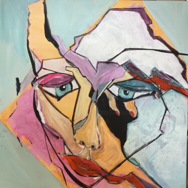 Painting titled "FEMME ETE 2023 T63" by Francoise Leblanc, Original Artwork, Acrylic Mounted on Wood Stretcher frame