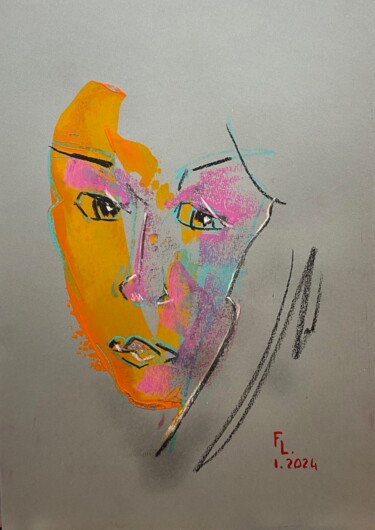 Dessin intitulée "PORTRAIT DE FEMME 56" par Francoise Leblanc, Œuvre d'art originale, Craie Monté sur Autre panneau rigide