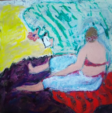 Peinture intitulée "FEMME SUR LE ROCHER" par Françoise Lucq, Œuvre d'art originale, Pastel