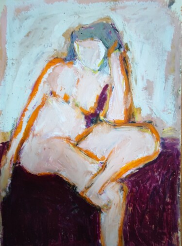 Painting titled "femme assise" by Françoise Lucq, Original Artwork, Oil