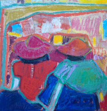 Peinture intitulée "dames assises aux c…" par Françoise Lucq, Œuvre d'art originale, Pastel