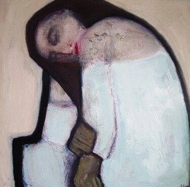 Peinture intitulée "femme pensive à la…" par Françoise Lucq, Œuvre d'art originale, Huile Monté sur Châssis en bois
