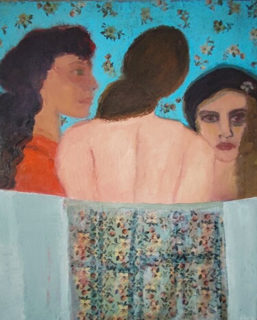 Painting titled "TROIS SOEURS" by Françoise Lucq, Original Artwork, Oil Mounted on Wood Stretcher frame