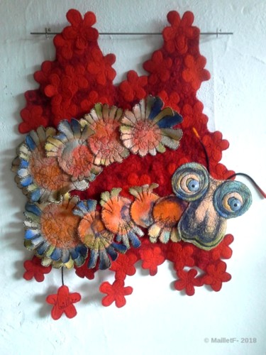 Art textile intitulée "Flower power" par Françoise Maillet, Œuvre d'art originale, Broderie