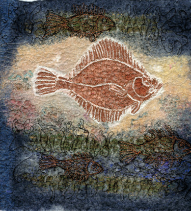 Textilkunst mit dem Titel "Poisson lumière" von Françoise Maillet, Original-Kunstwerk, Stickerei