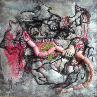 Textile Art με τίτλο "Mange !" από Françoise Maillet, Αυθεντικά έργα τέχνης, Κέντημα