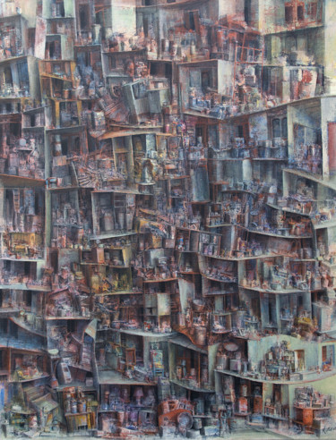 Картина под названием "La ville palimpseste" - Françoise Maillet, Подлинное произведение искусства, Акрил