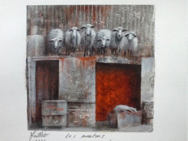 Malerei mit dem Titel "Les moutons" von Françoise Maillet, Original-Kunstwerk, Pastell