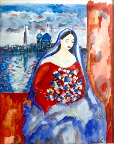 Pintura titulada ""Madone Vénitienne…" por Françoise Marchetti, Obra de arte original, Acuarela