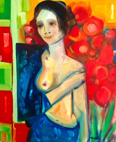 Painting titled ""Botte rouge aux sa…" by Françoise Marchetti, Original Artwork, Oil Mounted on Wood Stretcher frame