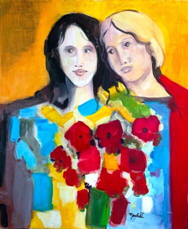 Painting titled ""Couple safrané aux…" by Françoise Marchetti, Original Artwork, Oil Mounted on Wood Stretcher frame