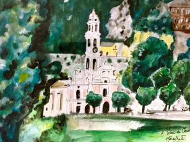Painting titled ""A Petra, piazza à…" by Françoise Marchetti, Original Artwork, Watercolor