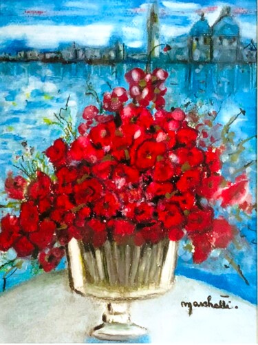 Painting titled ""Coquelicots Véniti…" by Françoise Marchetti, Original Artwork, Pastel