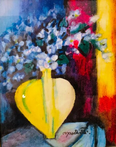 Pittura intitolato ""Vase jaune au cœur…" da Françoise Marchetti, Opera d'arte originale, Pastello