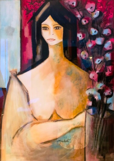 Malerei mit dem Titel ""Dame au bouquet de…" von Françoise Marchetti, Original-Kunstwerk, Pastell
